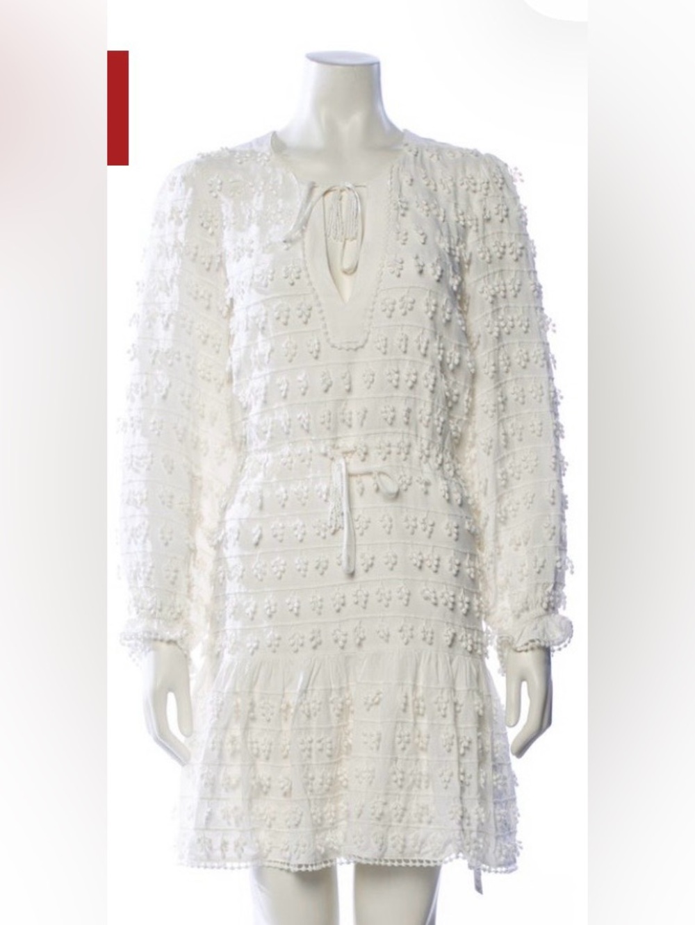 FARM Rio Cream  Textured Long-Sleeve Tie-Waist Dress